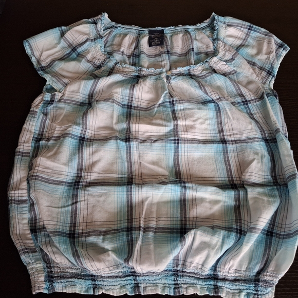 Faded Glory Plaid Blue and White Short Sleeve Shirt - Picture 1 of 6